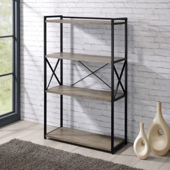 Kirkland's Home Bookshelves-Gray Finish X Frame Open Shelf Bookcase