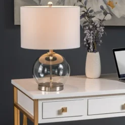 Kirkland's Home Table Lamps-Gray Glass Globe Table Lamp