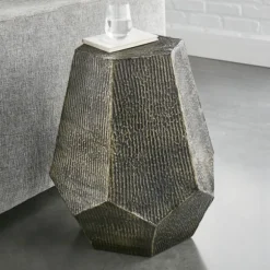 Kirkland's Home Accent & End Tables-Gray Hand-Stamped Iron Hexagon Accent Table