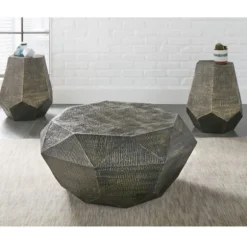 Kirkland's Home Accent & End Tables-Gray Hand-Stamped Iron Hexagon Accent Table