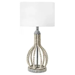 Kirkland's Home Table Lamps-Gray Iron And Rattan Beaded Table Lamp