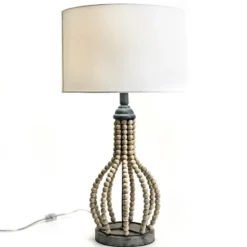 Kirkland's Home Table Lamps-Gray Iron And Rattan Beaded Table Lamp
