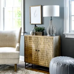 Kirkland's Home Table Lamps-Gray Iron And Rattan Beaded Table Lamp