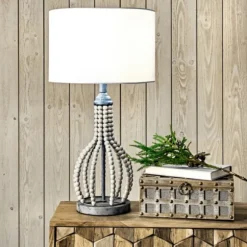 Kirkland's Home Table Lamps-Gray Iron And Rattan Beaded Table Lamp