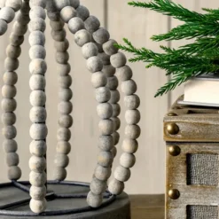 Kirkland's Home Table Lamps-Gray Iron And Rattan Beaded Table Lamp