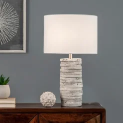 Kirkland's Home Table Lamps-Gray Layered Cylinder Table Lamp