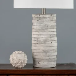 Kirkland's Home Table Lamps-Gray Layered Cylinder Table Lamp