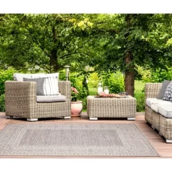 Kirkland's Home Outdoor Rugs-Gray Leopard Border Outdoor Area Rug, 7X10