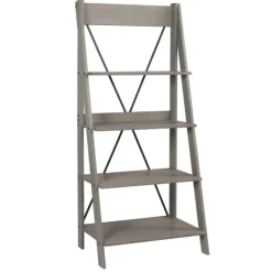 Kirkland's Home Bookshelves-Gray Solid Wood Ladder Bookshelf