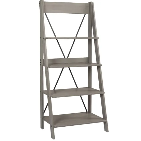 Kirkland's Home Bookshelves-Gray Solid Wood Ladder Bookshelf