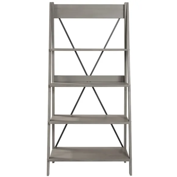Kirkland's Home Bookshelves-Gray Solid Wood Ladder Bookshelf