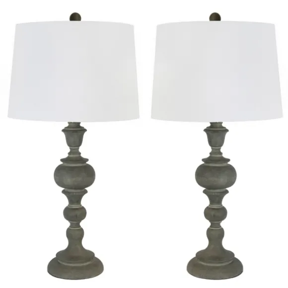 Kirkland's Home Table Lamps-Gray Spindle Body Table Lamps, Set Of 2