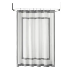 Kirkland's Home Shower Curtains-Gray Square Trim Cotton Shower Curtain