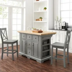 Kirkland's Home Kitchen Islands & Bar Carts-Gray Storage Cabinet 3-Pc. Kitchen Island Set