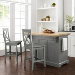 Kirkland's Home Kitchen Islands & Bar Carts-Gray Storage Cabinet 3-Pc. Kitchen Island Set