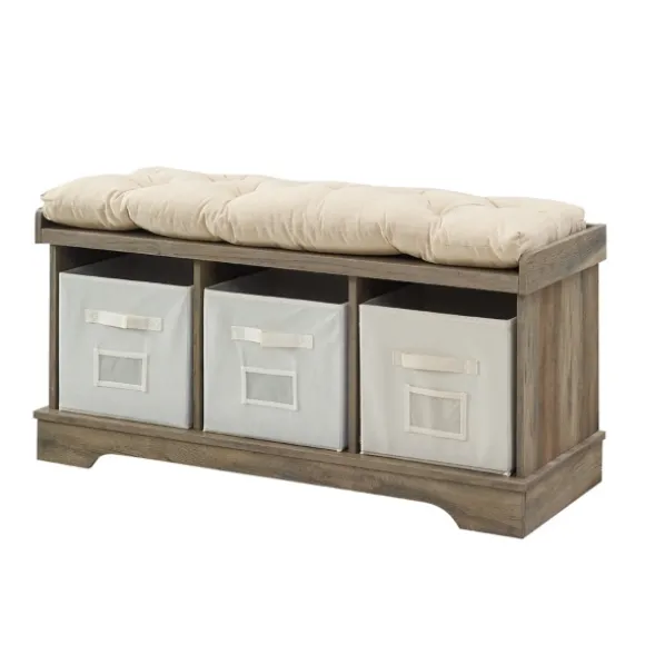 Kirkland's Home Benches & Ottomans-Gray Wash Entryway Bench And Storage Bins