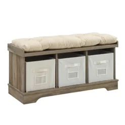 Kirkland's Home Benches & Ottomans-Gray Wash Entryway Bench And Storage Bins