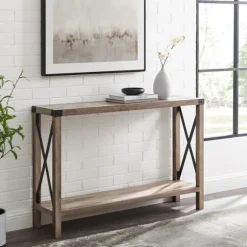 Kirkland's Home Console Tables-Gray Wash Farmhouse X-Frame Console Table