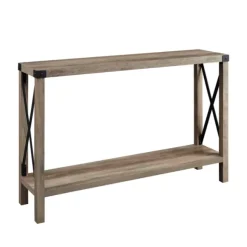 Kirkland's Home Console Tables-Gray Wash Farmhouse X-Frame Console Table