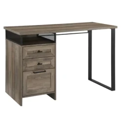Kirkland's Home Office Furniture-Gray Wash Wood And Mesh 3-Drawer Desk