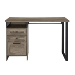 Kirkland's Home Office Furniture-Gray Wash Wood And Mesh 3-Drawer Desk