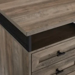 Kirkland's Home Office Furniture-Gray Wash Wood And Mesh 3-Drawer Desk