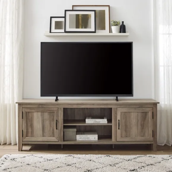 Kirkland's Home Tv Stands & Media Consoles-Gray Wash Wood Grooved Door Tv Stand