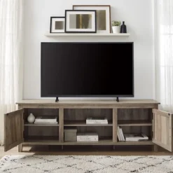 Kirkland's Home Tv Stands & Media Consoles-Gray Wash Wood Grooved Door Tv Stand