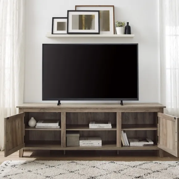 Kirkland's Home Tv Stands & Media Consoles-Gray Wash Wood Grooved Door Tv Stand