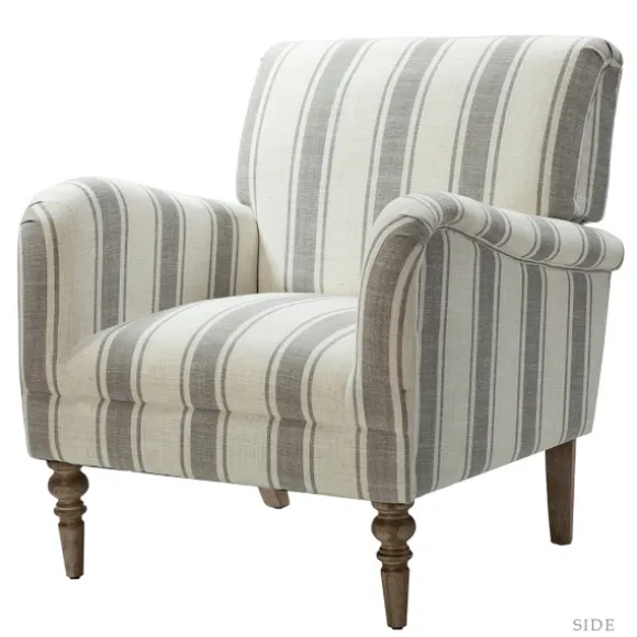 Kirkland's Home Accent Chairs-Gray White Carved Slope Stripe Accent Chair
