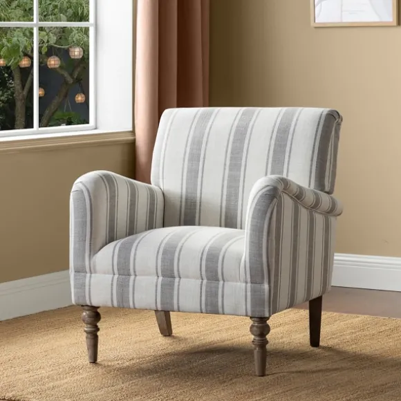 Kirkland's Home Accent Chairs-Gray White Carved Slope Stripe Accent Chair