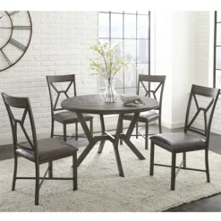 Kirkland's Home Dining Sets-Gray Wood Upholstered 5-Pc. Dining Set