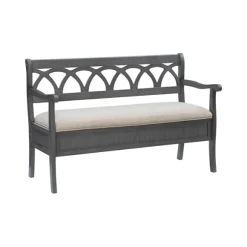 Kirkland's Home Benches & Ottomans-Gray Wood Upholstered Storage Bench