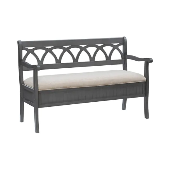 Kirkland's Home Benches & Ottomans-Gray Wood Upholstered Storage Bench