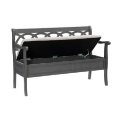 Kirkland's Home Benches & Ottomans-Gray Wood Upholstered Storage Bench