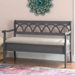 Kirkland's Home Benches & Ottomans-Gray Wood Upholstered Storage Bench