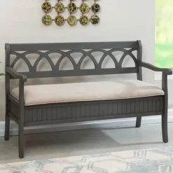 Kirkland's Home Benches & Ottomans-Gray Wood Upholstered Storage Bench