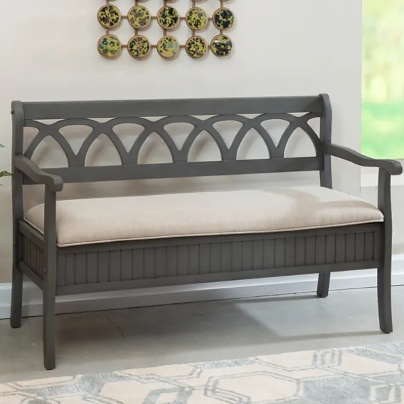 Kirkland's Home Benches & Ottomans-Gray Wood Upholstered Storage Bench