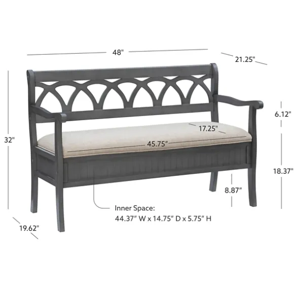 Kirkland's Home Benches & Ottomans-Gray Wood Upholstered Storage Bench