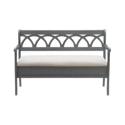 Kirkland's Home Benches & Ottomans-Gray Wood Upholstered Storage Bench