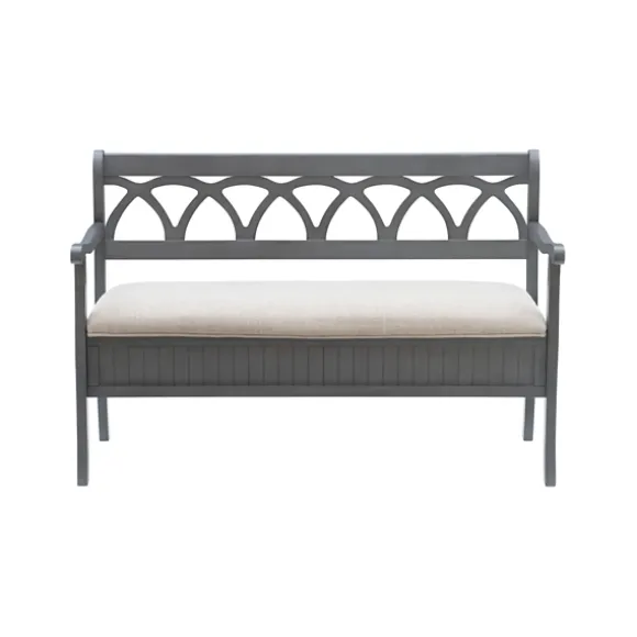 Kirkland's Home Benches & Ottomans-Gray Wood Upholstered Storage Bench