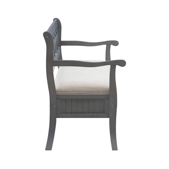 Kirkland's Home Benches & Ottomans-Gray Wood Upholstered Storage Bench