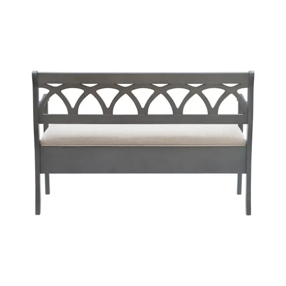 Kirkland's Home Benches & Ottomans-Gray Wood Upholstered Storage Bench