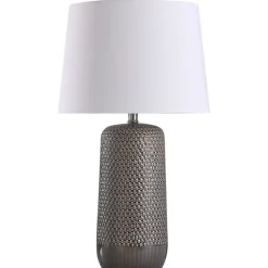 Kirkland's Home Table Lamps-Gray Woven Ceramic Wicker Table Lamp