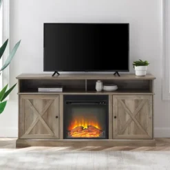 Kirkland's Home Tv Stands & Media Consoles-Graywash Rustic Fireplace Cabinet