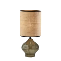 Kirkland's Home Table Lamps-Green Glass And Rat Shade Table Lamp, 23 In.