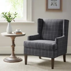 Kirkland's Home Accent Chairs-Grid Plaid Upholstered Martha Stewart Accent Chair