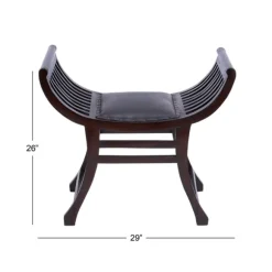 Kirkland's Home Benches & Ottomans-Grommet Leather And Mahogany Ottoman