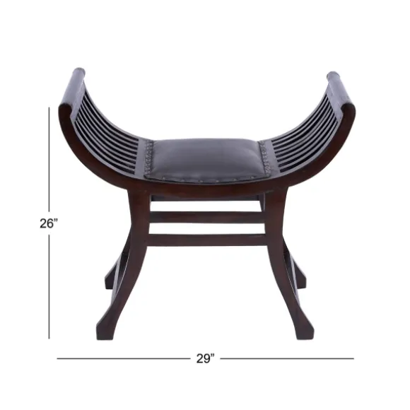 Kirkland's Home Benches & Ottomans-Grommet Leather And Mahogany Ottoman