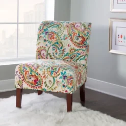 Kirkland's Home Accent Chairs-Hailey Bright Paisley Curved Back Slipper Chair
